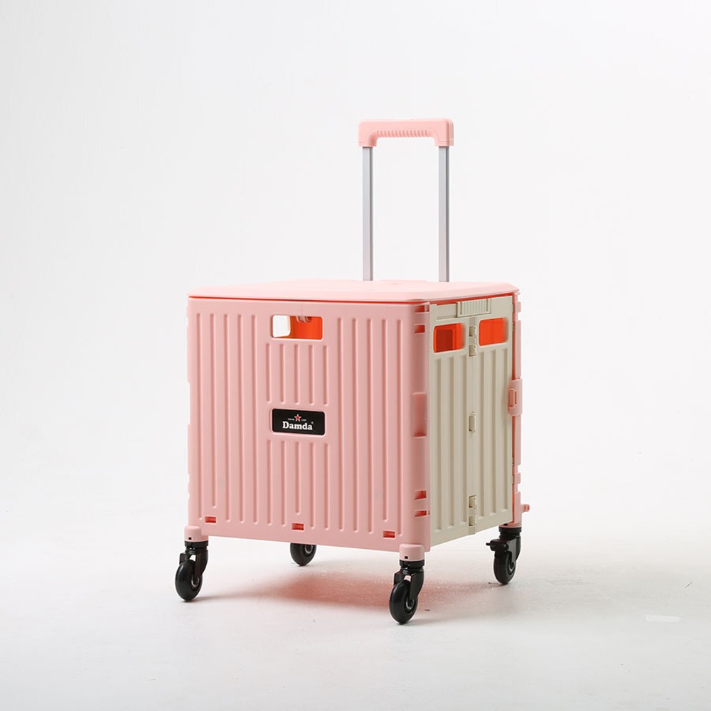 이소품담다 접이식 쇼핑카트 4바퀴 XL (핑크+아이보리)